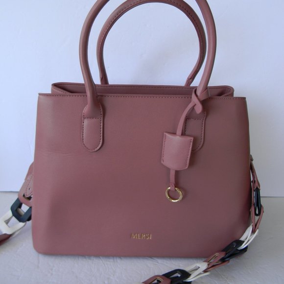 MERSI Vegan Faux Leather MAUVE Satchel CROSSBODY BRAIDED STRAP- Meghan - Picture 1 of 7